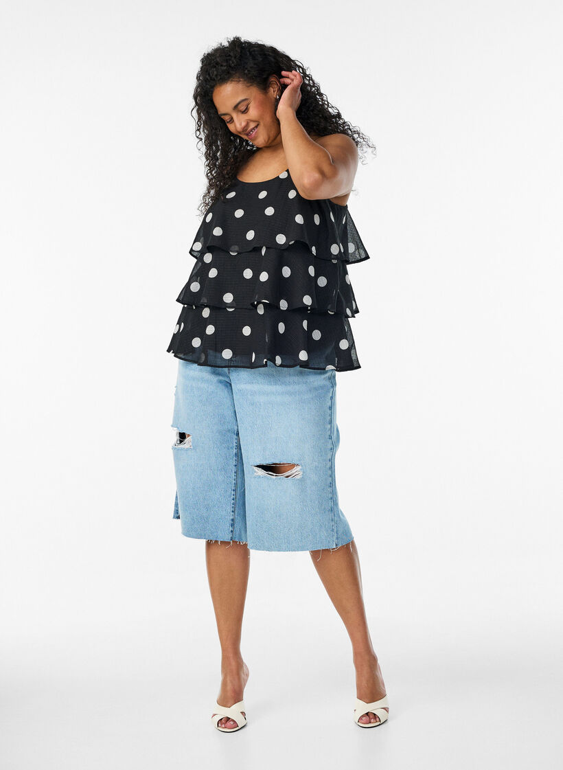 Layered top with ruffles and spaghetti straps, Black, Model image number 1