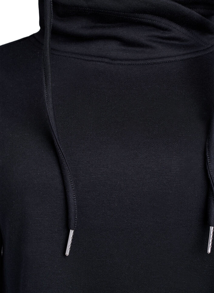 Short sweatshirt dress with high collar and pockets, Black, Packshot image number 2