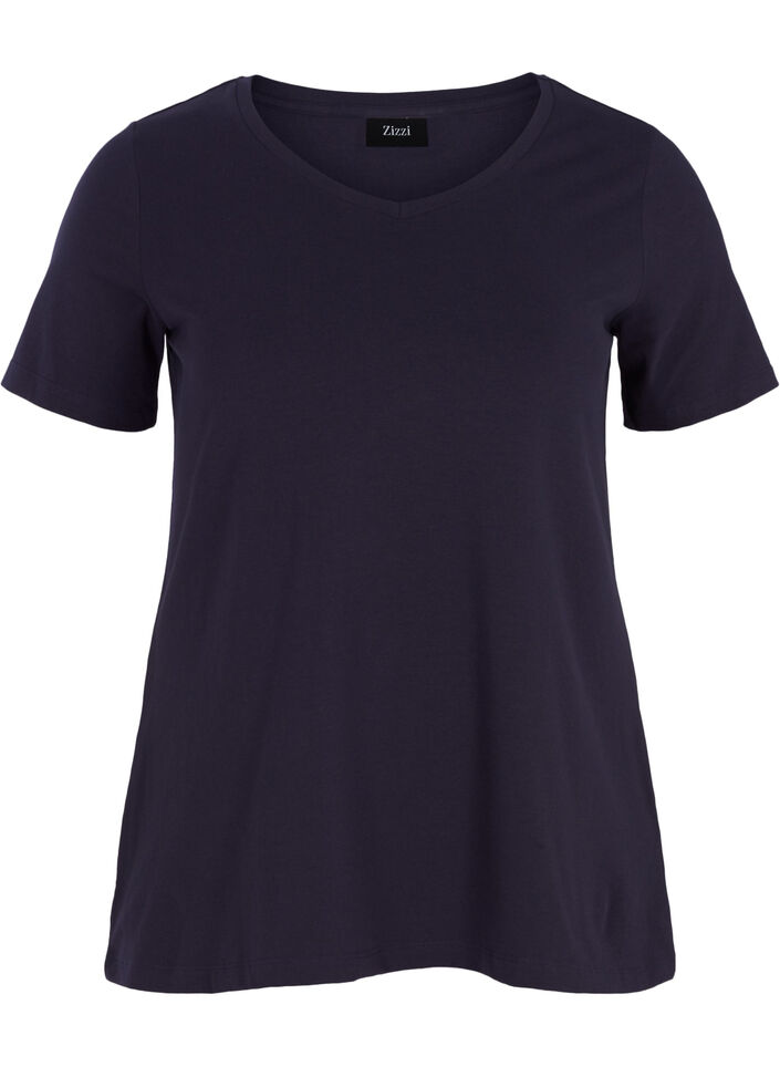 Solid coloured basic t-shirt in cotton, Blue, Packshot image number 0