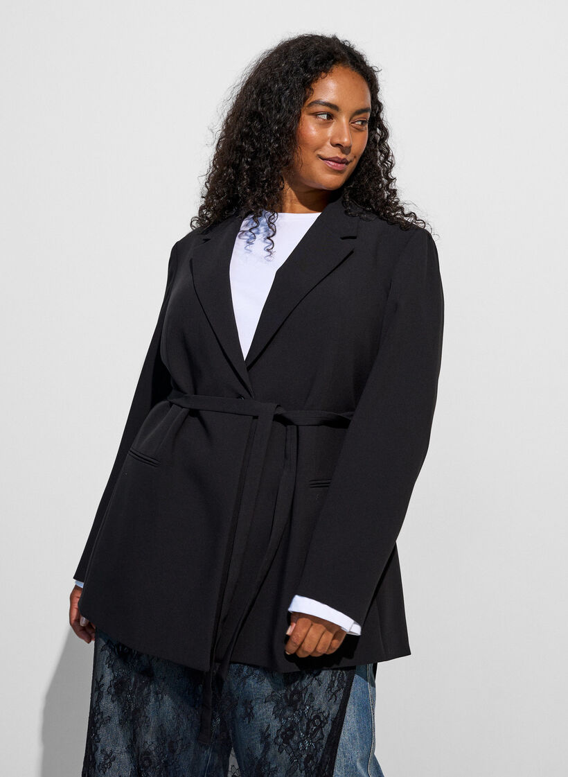 Blazer with detachable tie belt, Black, Model image number 3