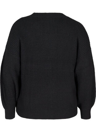 Short rib-knitted cardigan with a V-neckline, Black, Packshot image number 1