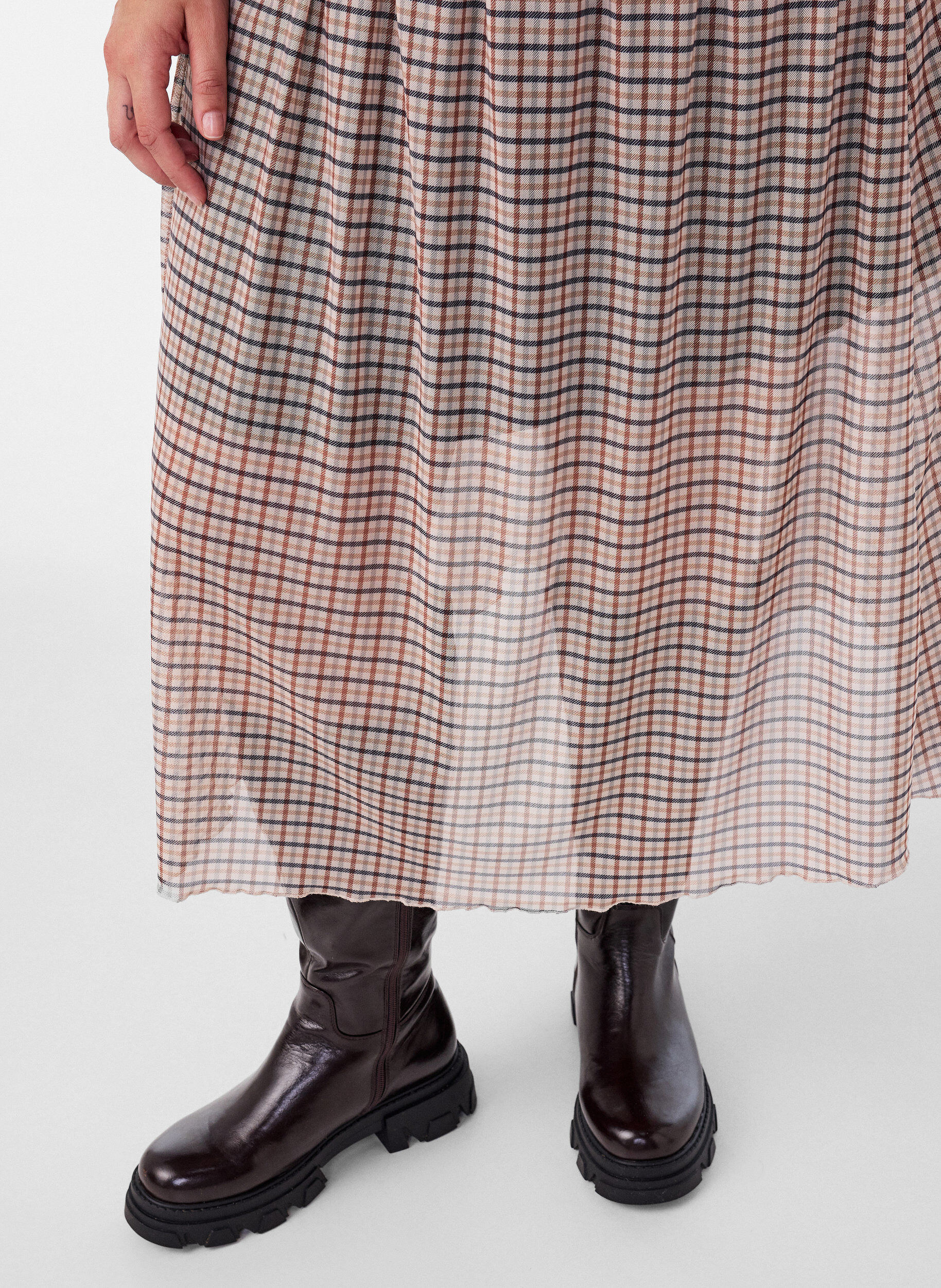 ZizzifashionChecked mesh midi skirt, Beige, Model image number 2