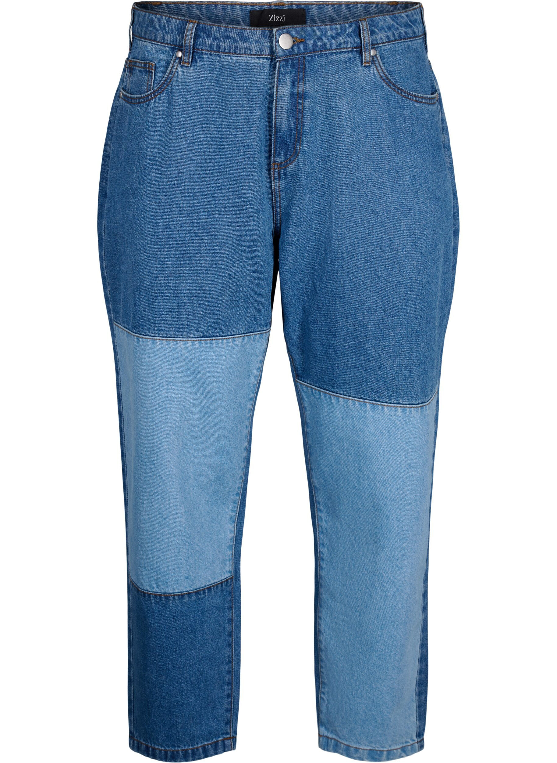 Zizzifashion Mille mom fit jeans with colorblock and high waist, Light Blue Denim, Packshot image number 0