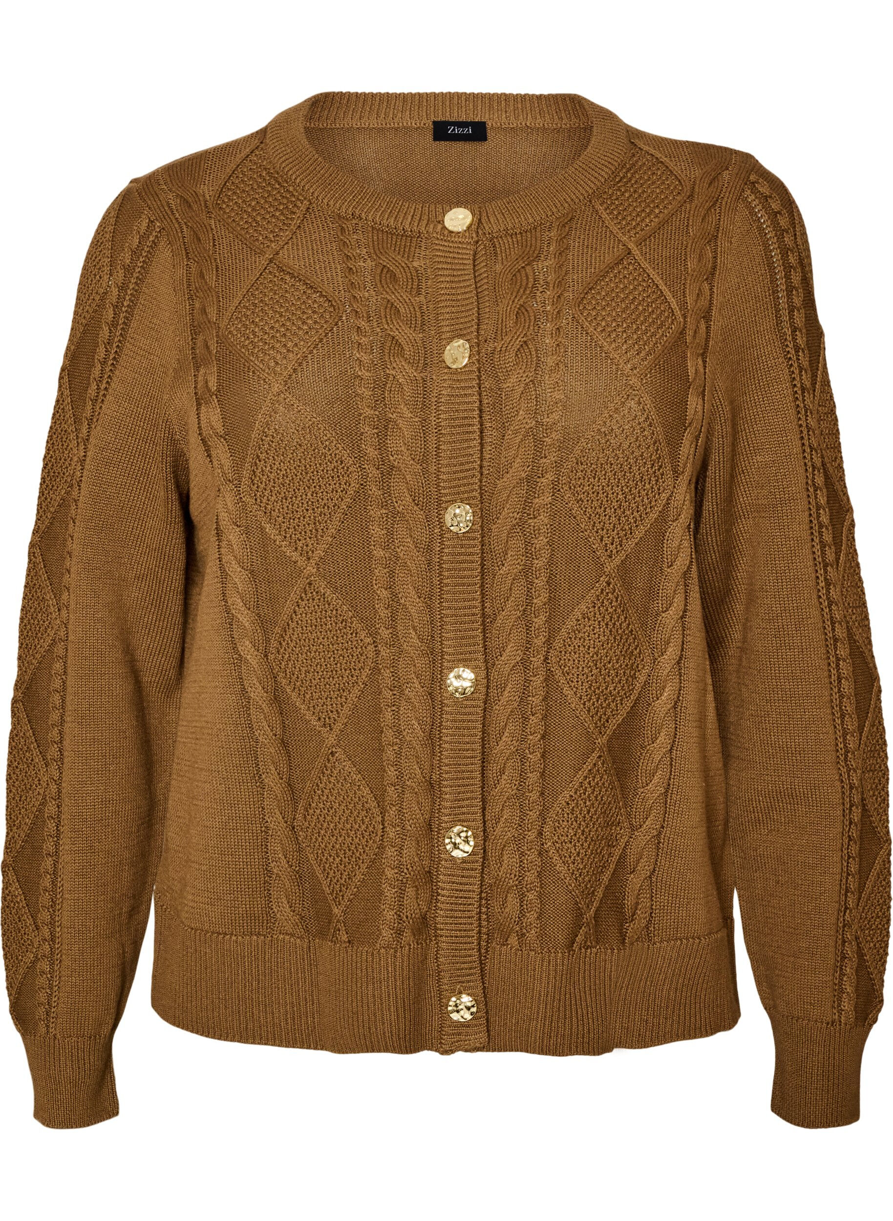 ZizzifashionCable-knit cardigan with decorative buttons, Brown, Packshot image number 0