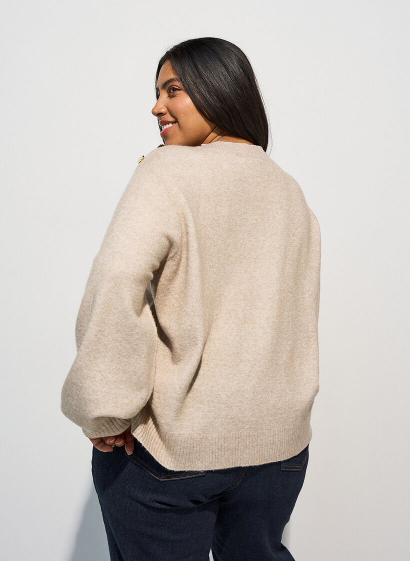 Knit blouse with button detail, Beige, Model image number 2