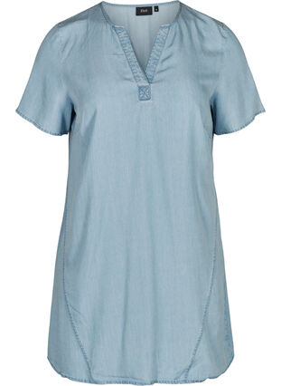 Short-sleeved lyocell tunic, LIGHT BLUE WASH, Packshot image number 0