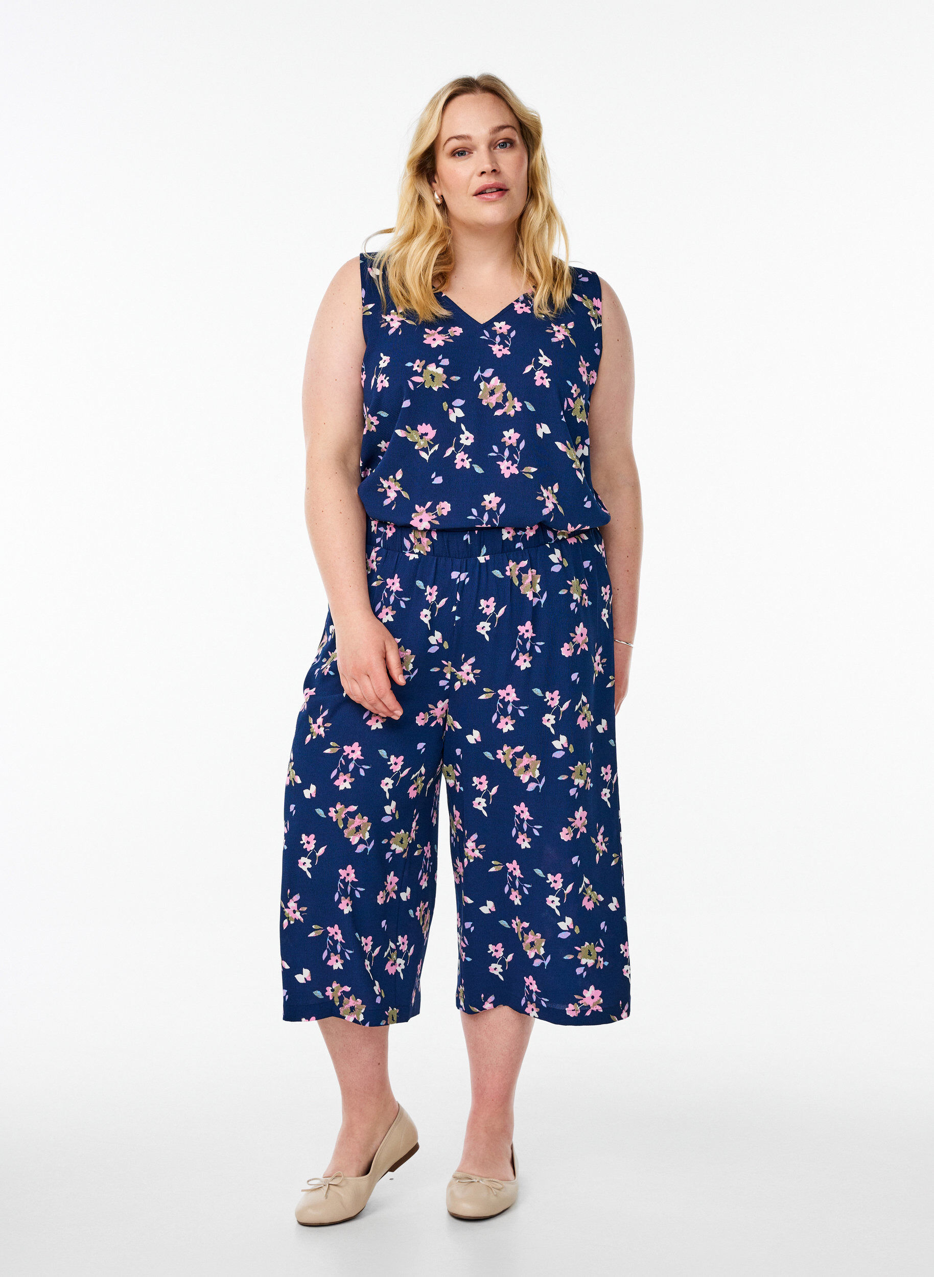Zizzifashion Culotte trousers with print, Blue, Model image number 0