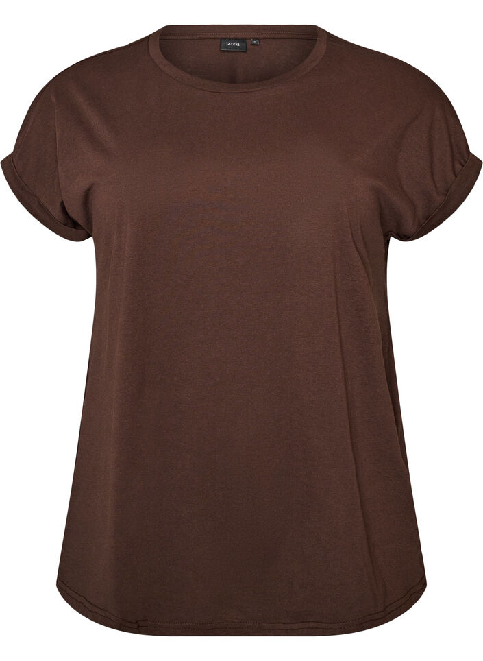 Short sleeved cotton blend t-shirt, Brown, Packshot image number 0