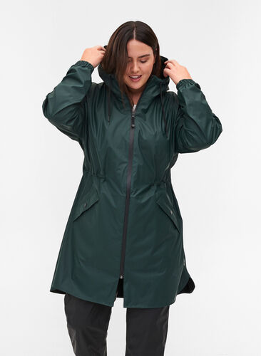 Rain jacket with a zip and hood, Darkest Spruce, Model image number 0