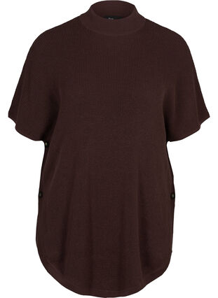 Short-sleeved knitted poncho with a high neck, Fudge, Packshot image number 0