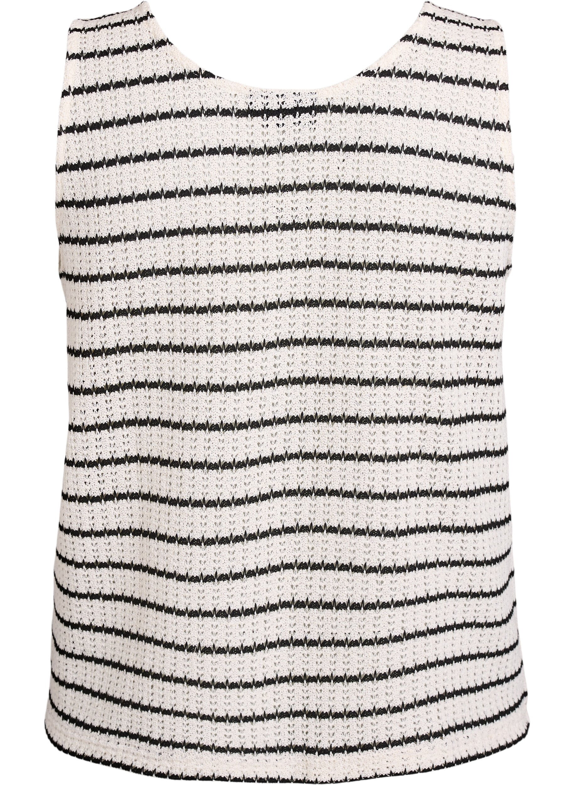 Zizzifashion Sleeveless top with stripes and eyelet pattern, Vanilla, Packshot image number 1
