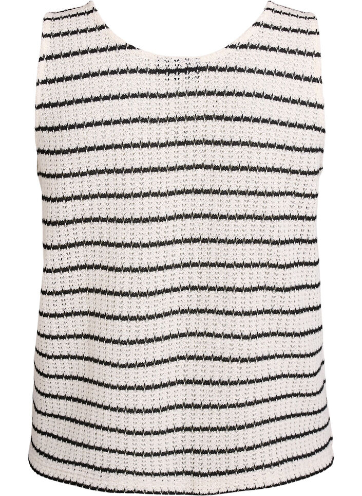Sleeveless top with stripes and eyelet pattern, Vanilla, Packshot image number 1
