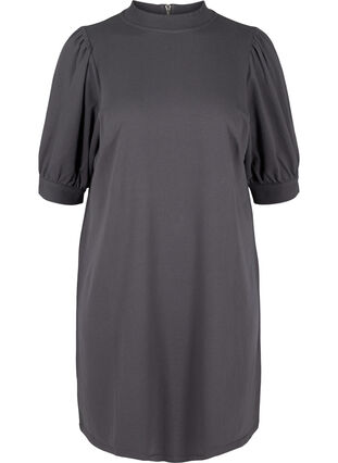Cotton dress with short puff sleeves, Asphalt ASS, Packshot image number 0