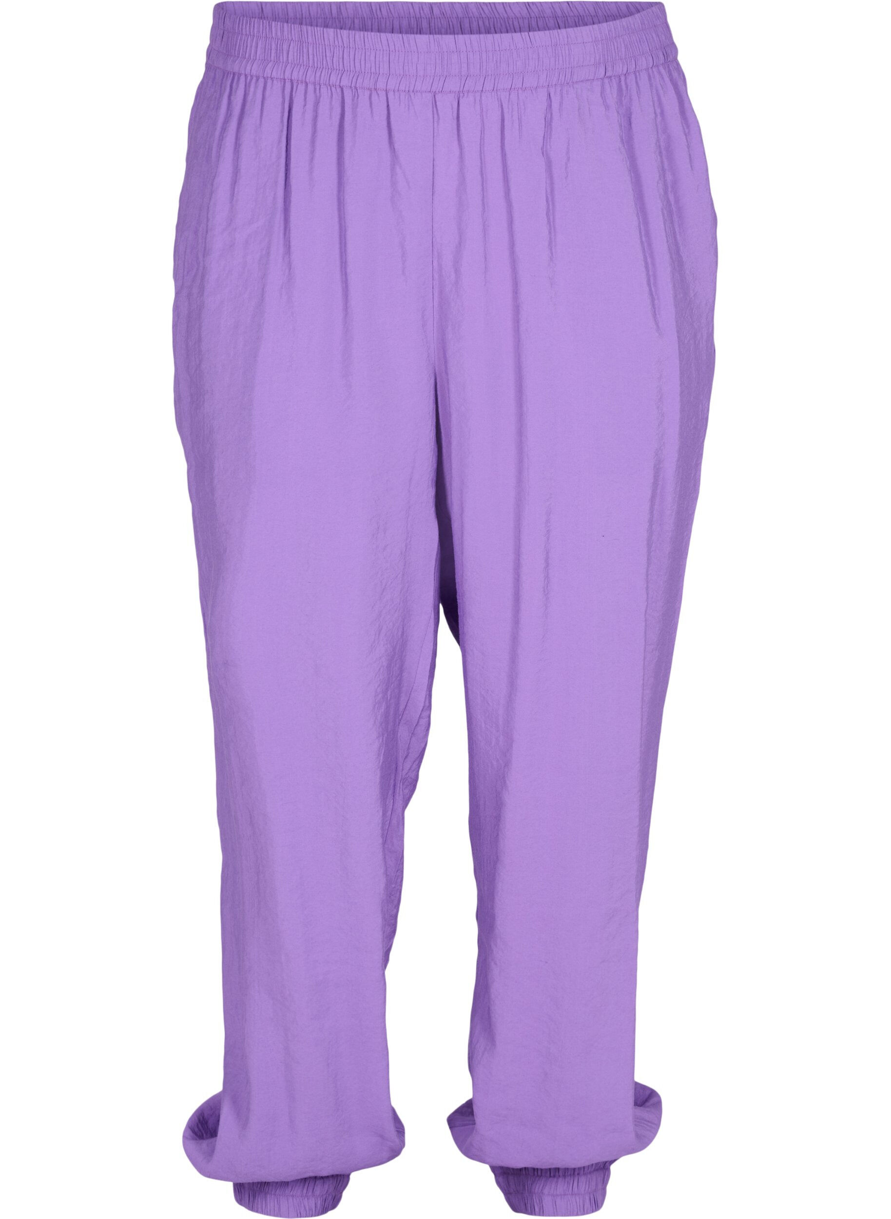 Zizzifashion Loose viscose blend trousers with elastic trim, Royal Lilac, Packshot image number 0