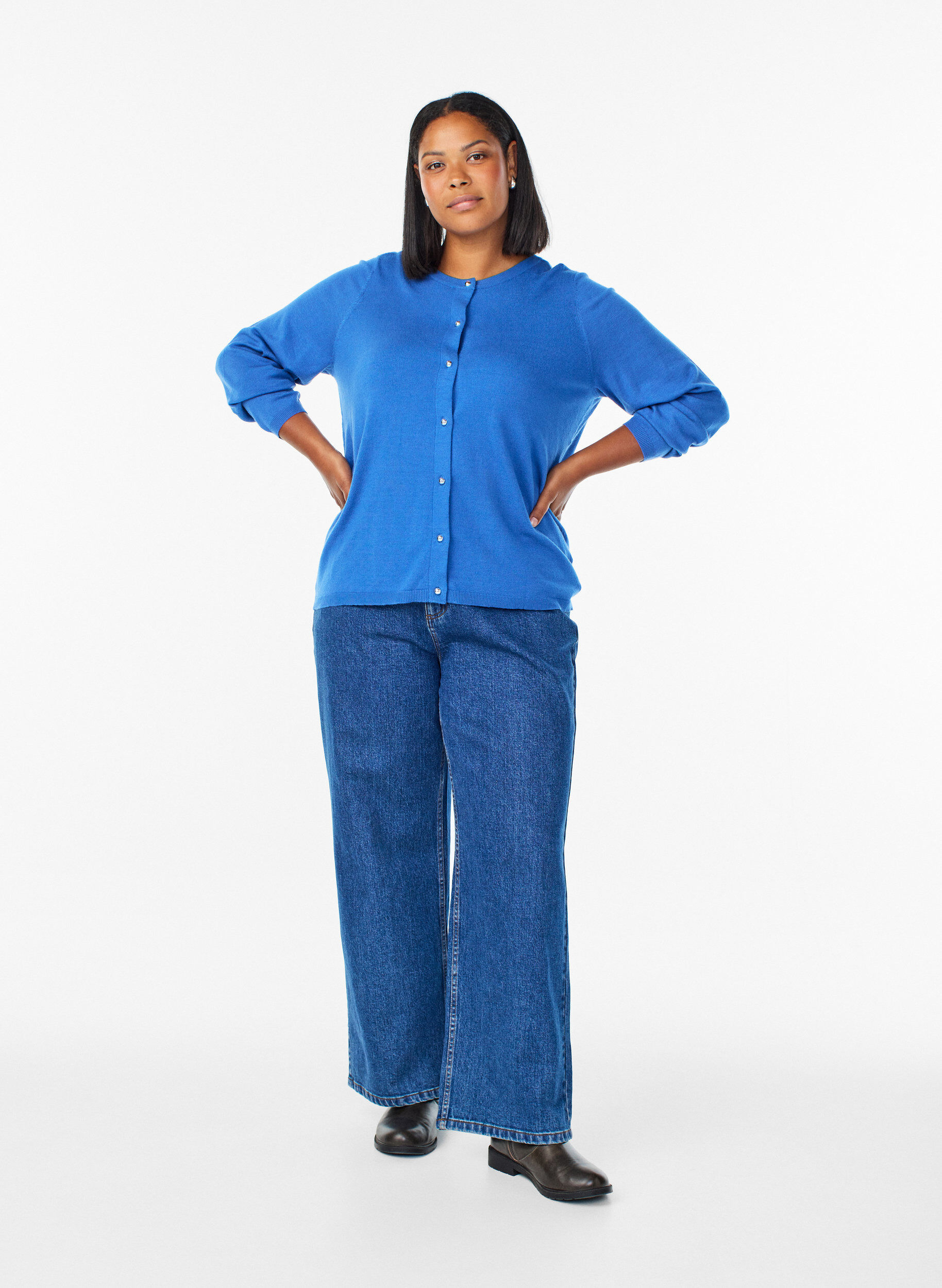 ZizzifashionCardigan with round buttons, Blue, Model image number 1