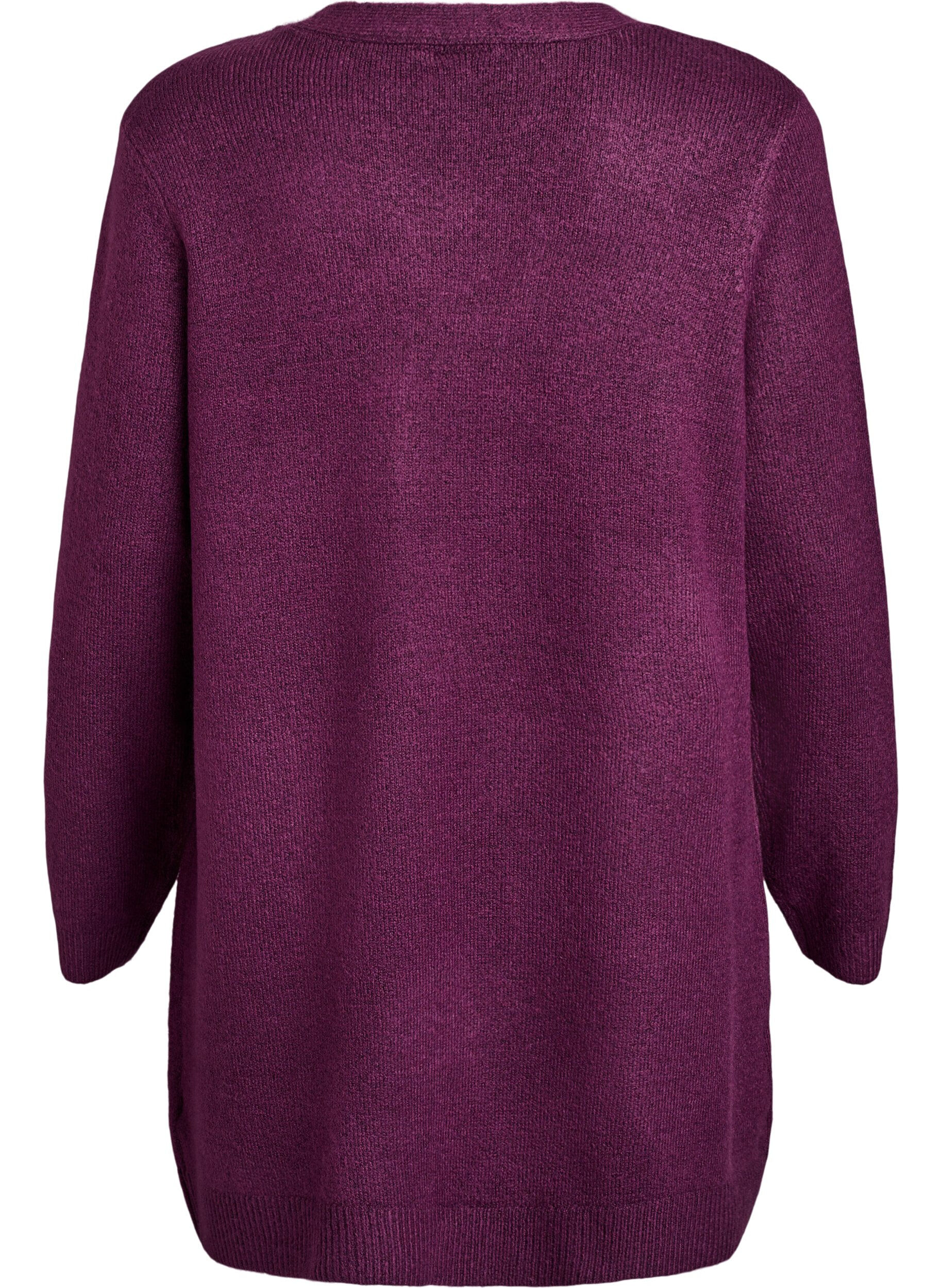 Zizzifashion Long knitwear cardigan with pockets, Purple, Packshot image number 1