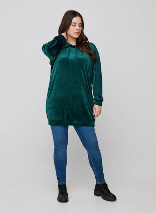 Hooded, velour sweatshirt dress , Ponderosa Pine, Model image number 4