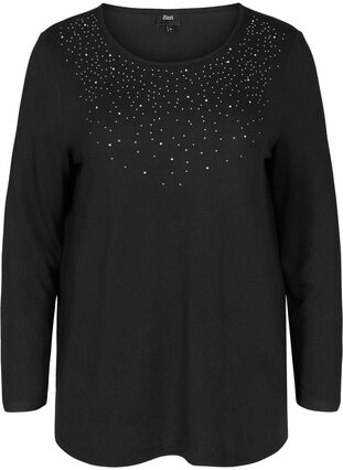 Long-sleeved blouse, Black w. Shiny Studs, Packshot image number 0