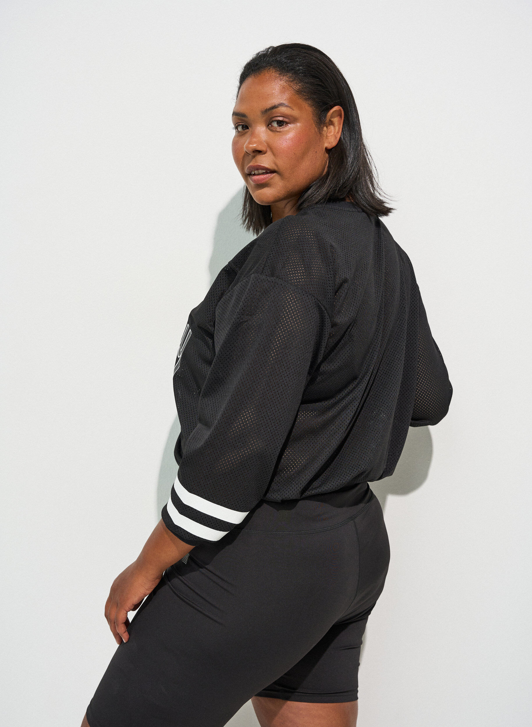 ZizzifashionSporty mesh top with text print, Black, Model image number 2