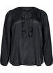 Satin blouse with ruffle detail, Black, Packshot image number 0