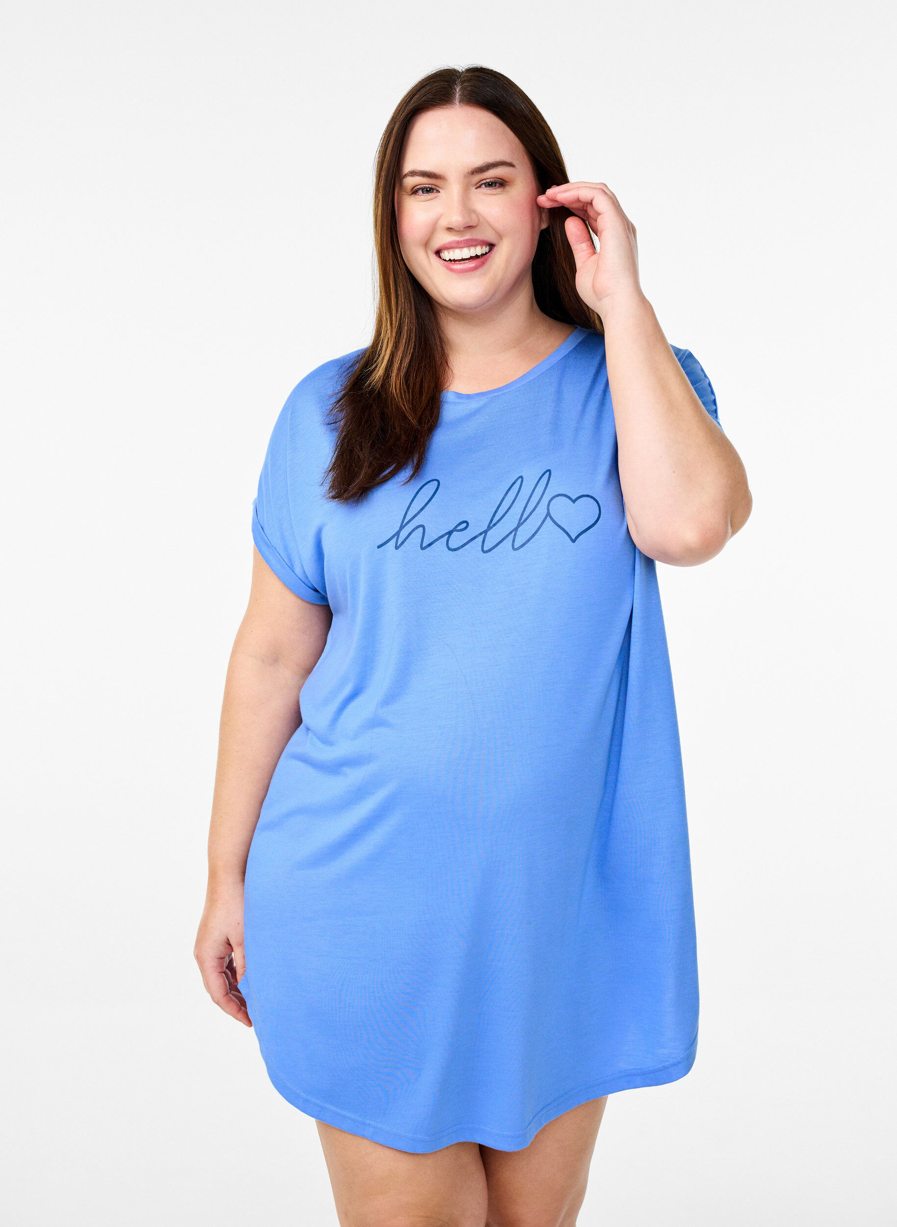ZizzifashionShort sleeve nightgown with text print, , Model image number 0