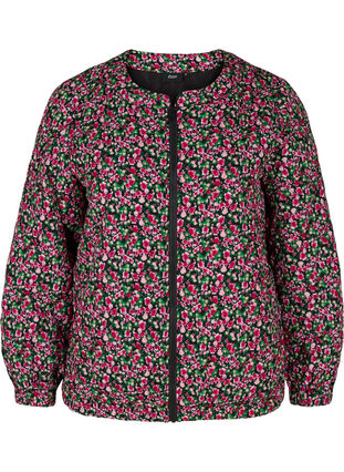 Printed bomber jacket with floral print, Black AOP, Packshot image number 0
