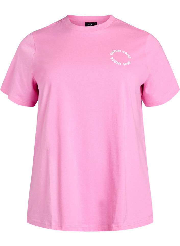 Organic cotton T-shirt with text motif, Pink, Packshot image number 0
