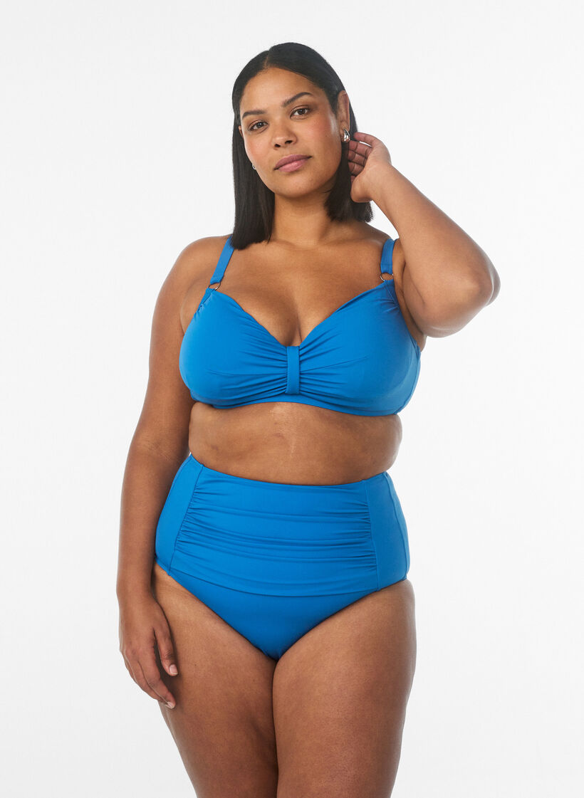 Underwire bikini bra with draping, Blue, Model image number 1