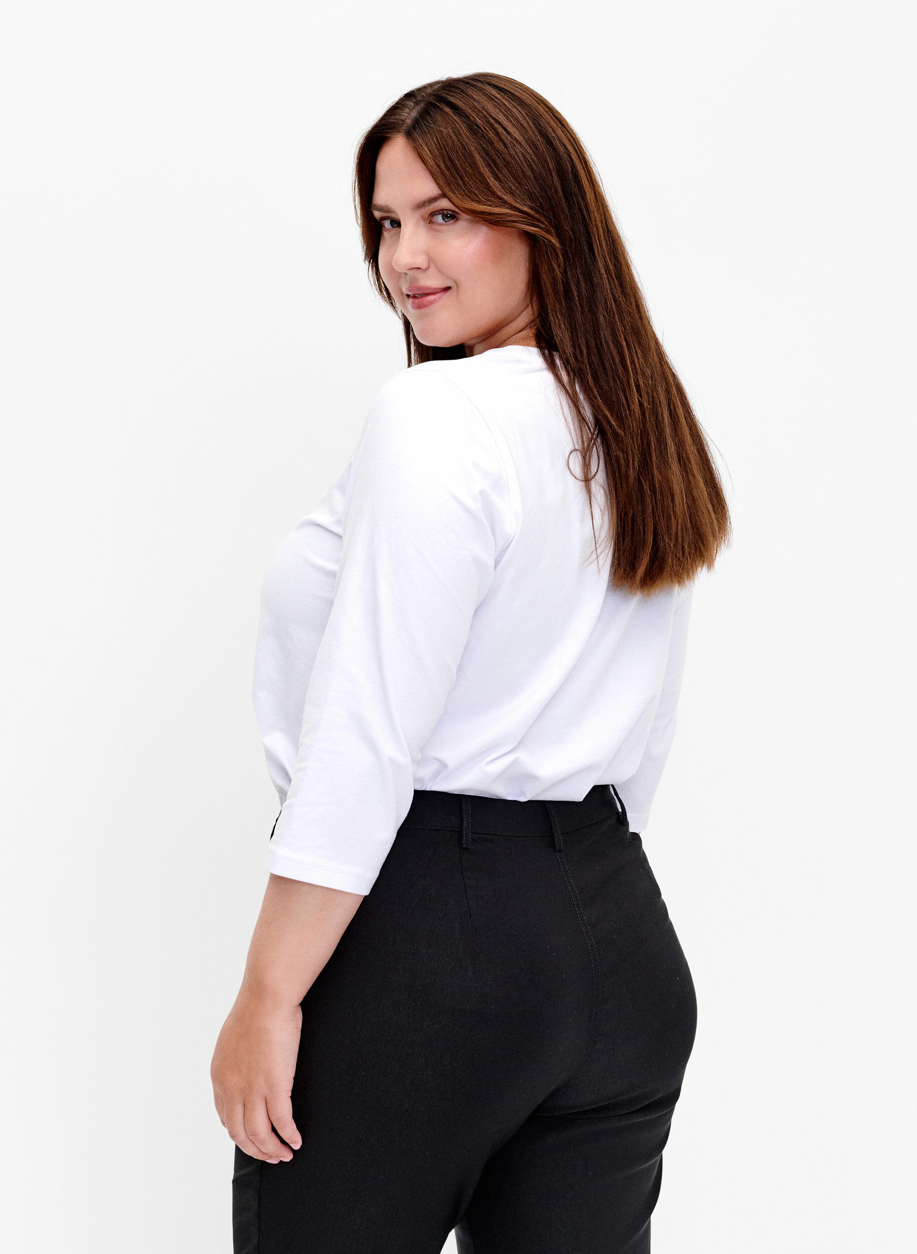 Zizzifashion Basic cotton t-shirt with 3/4 sleeves, White, Model image number 2