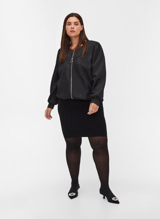Short jacket with glitter and zip, Black, Model image number 3