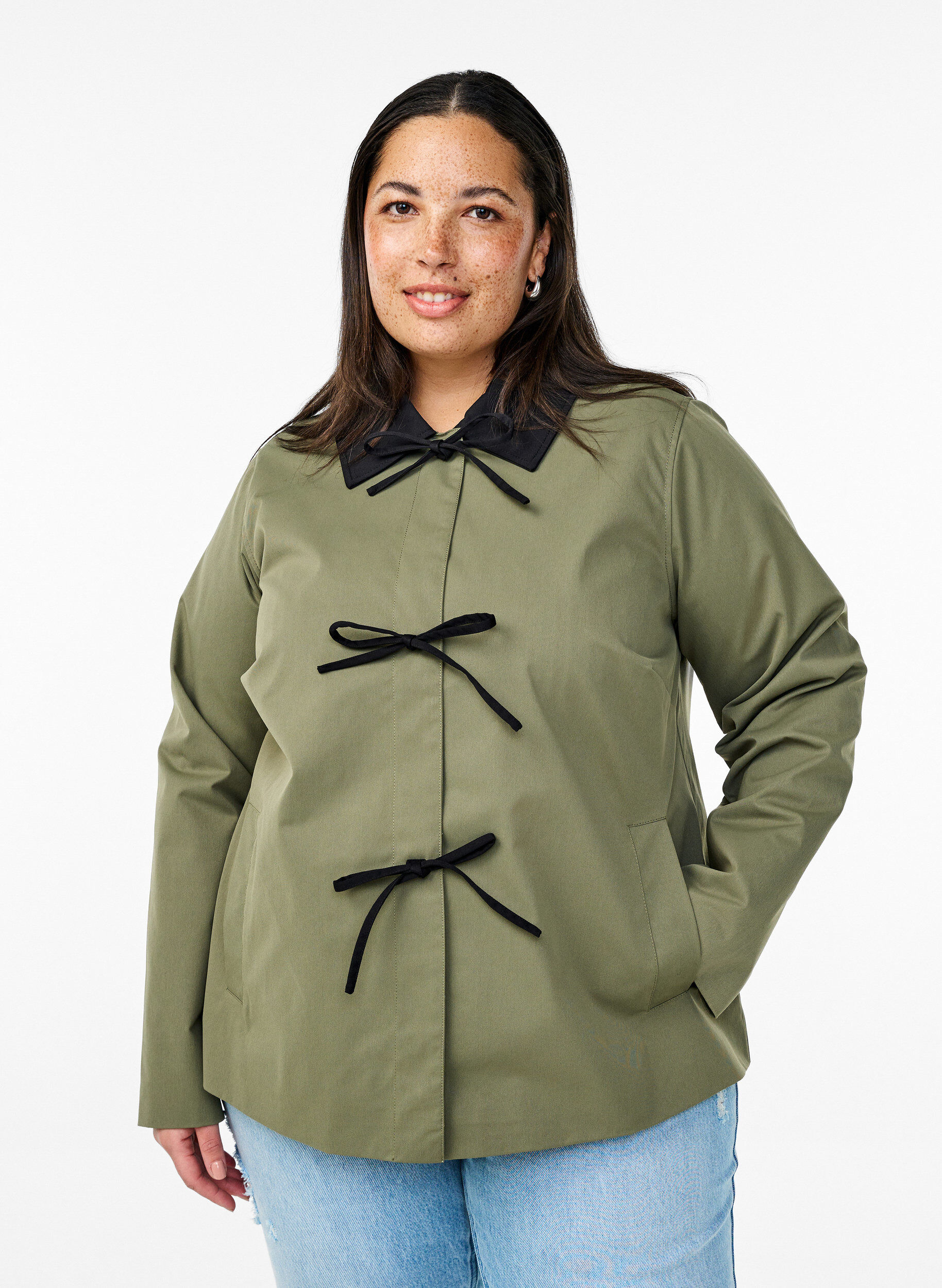 Zizzifashion Spring jacket with bow details, Green, Model image number 0