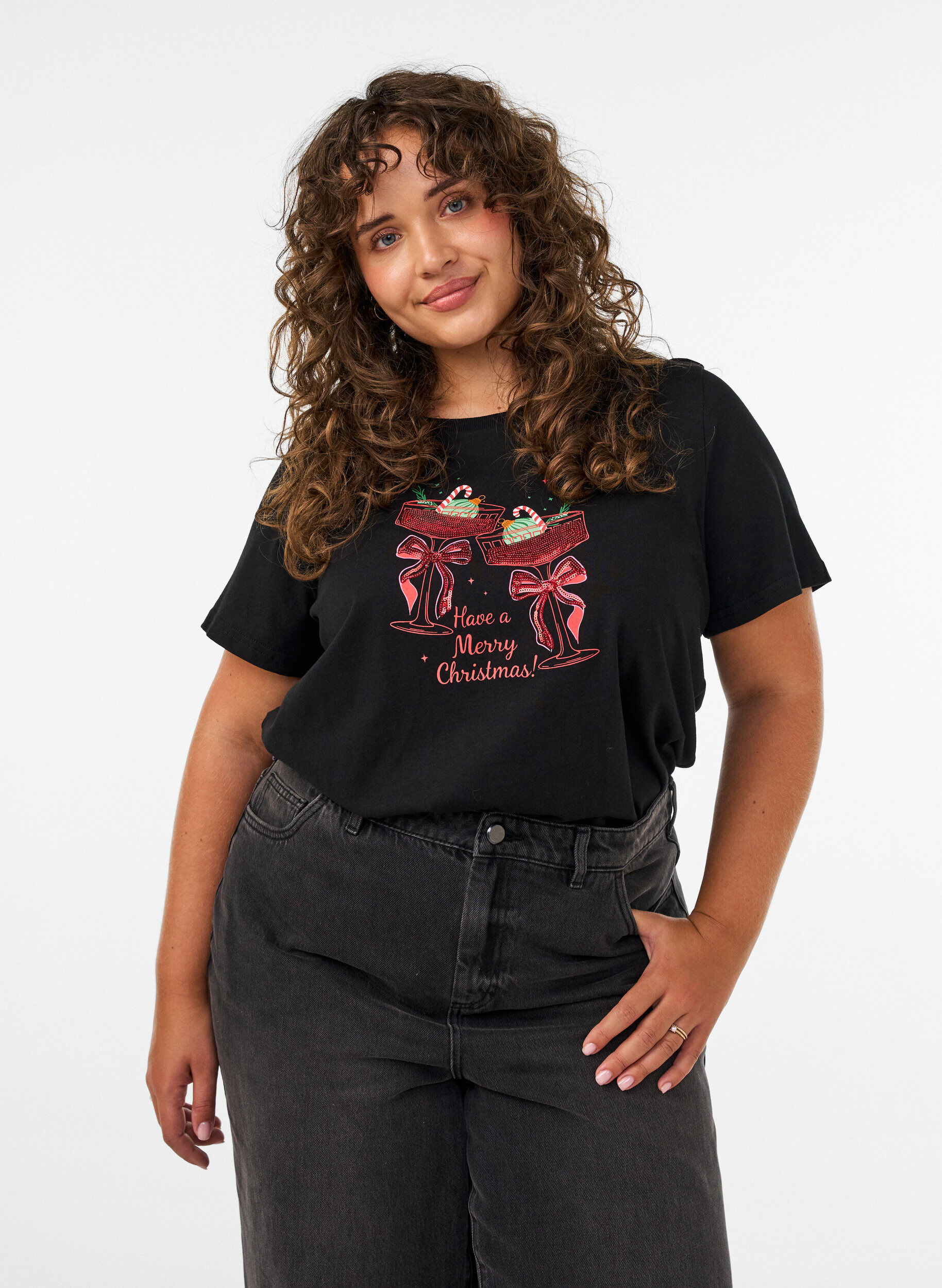 ZizzifashionChristmas t-shirt in organic cotton, Black, Model image number 0