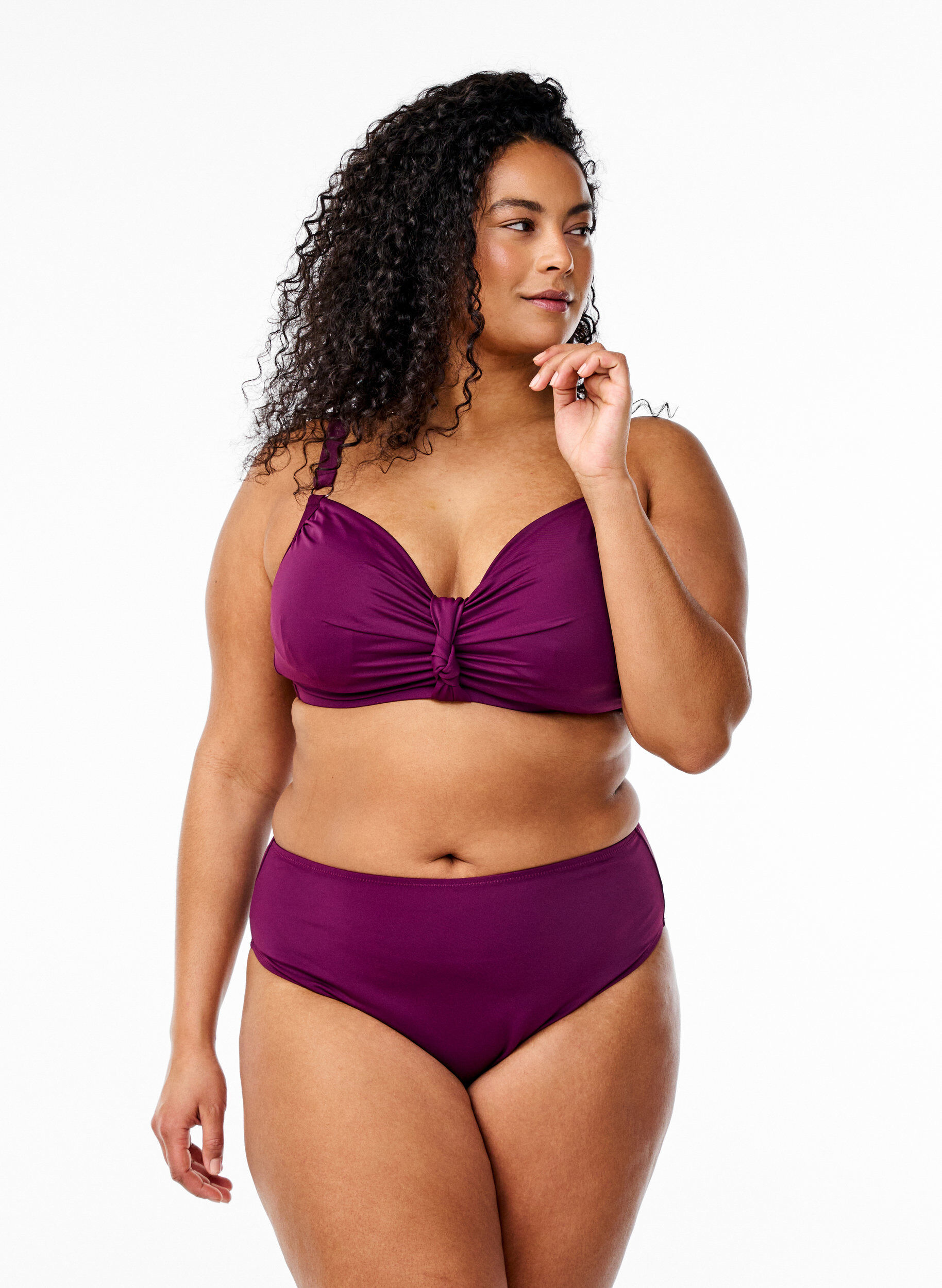 Brazilian bikini briefs with a regular waist, Purple, Model
