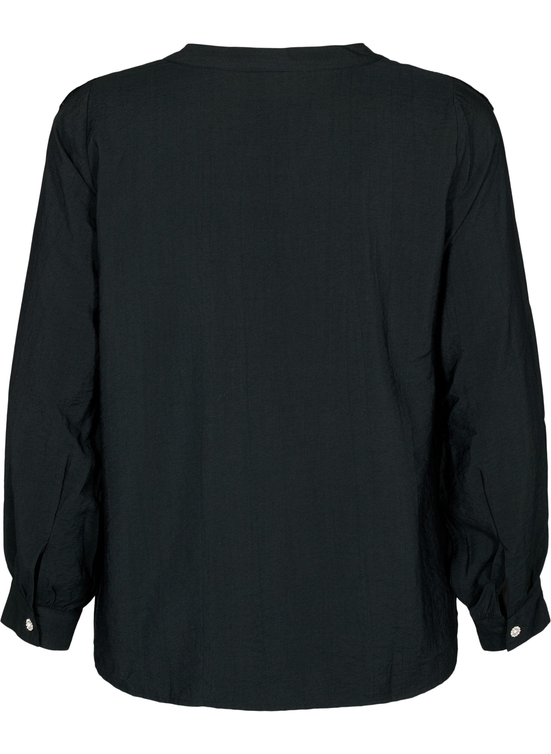 Zizzifashion Viscose shirt blouse with ruffles, Black, Packshot image number 1