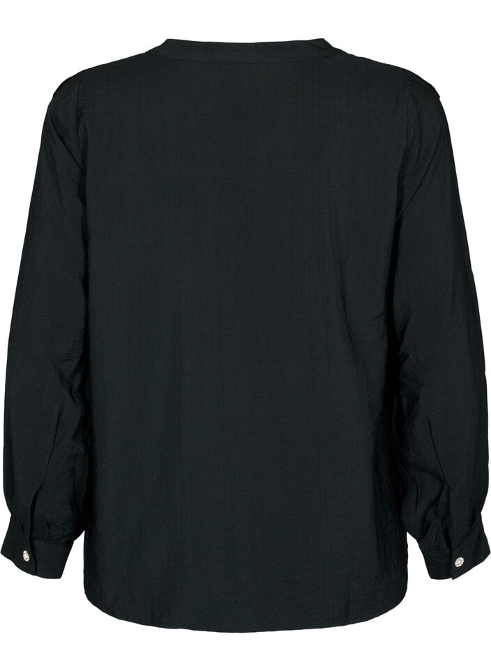 Viscose shirt blouse with ruffles, Black, Packshot image number 1