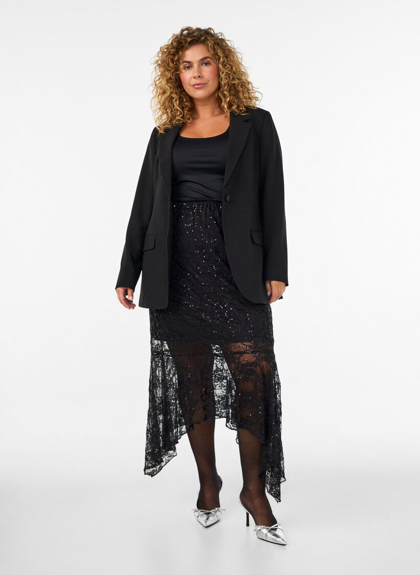 Lace midi skirt with sequins, Black, Model image number 1