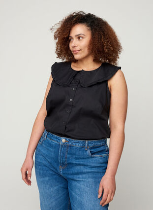 Sleeveless shirt with a large collar, Black, Model image number 0
