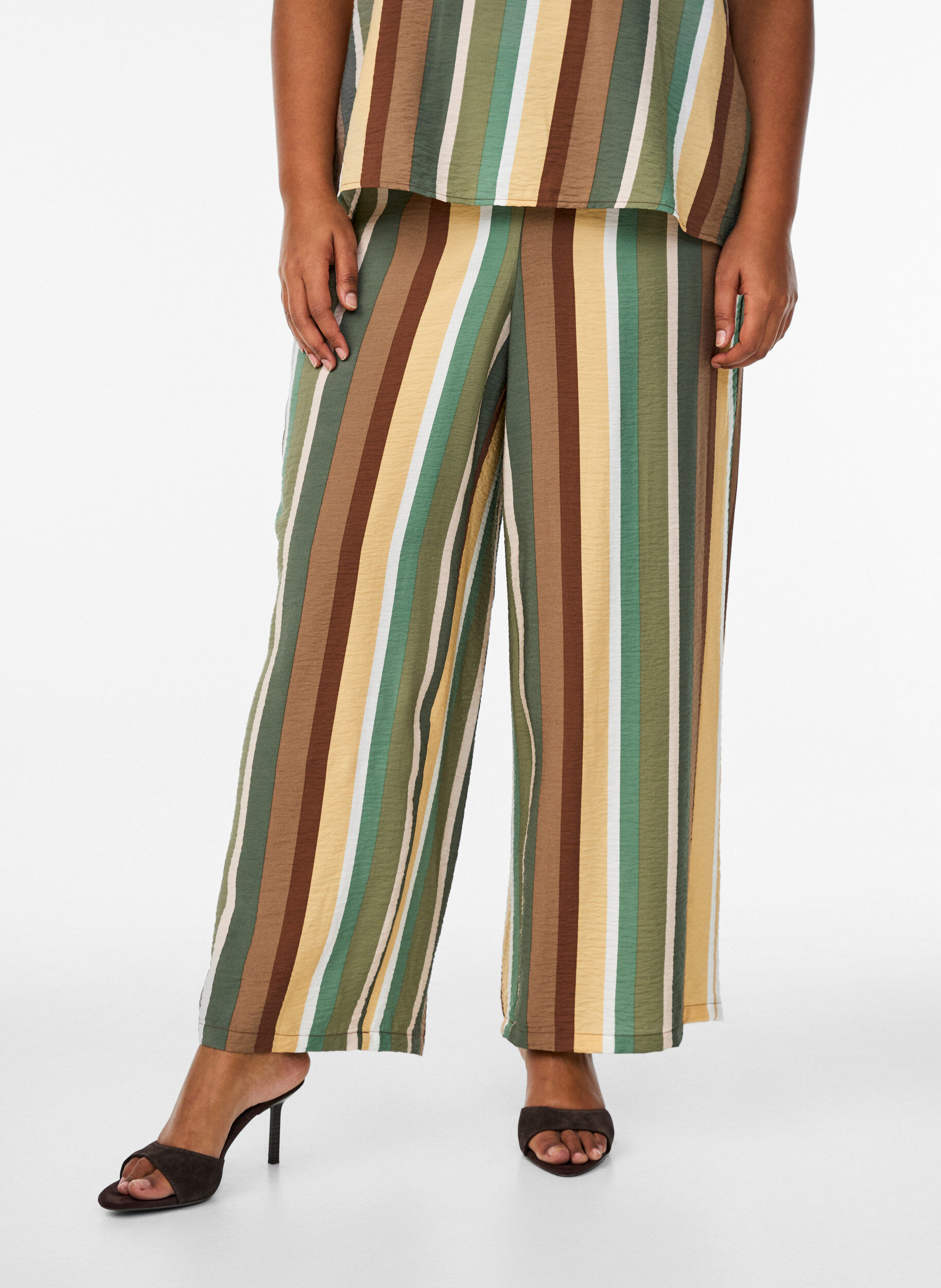 ZizzifashionLoose viscose trousers with stripes, Brown, Model image number 2