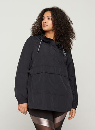 Anorak with a hood and pocket, Black, Model image number 0