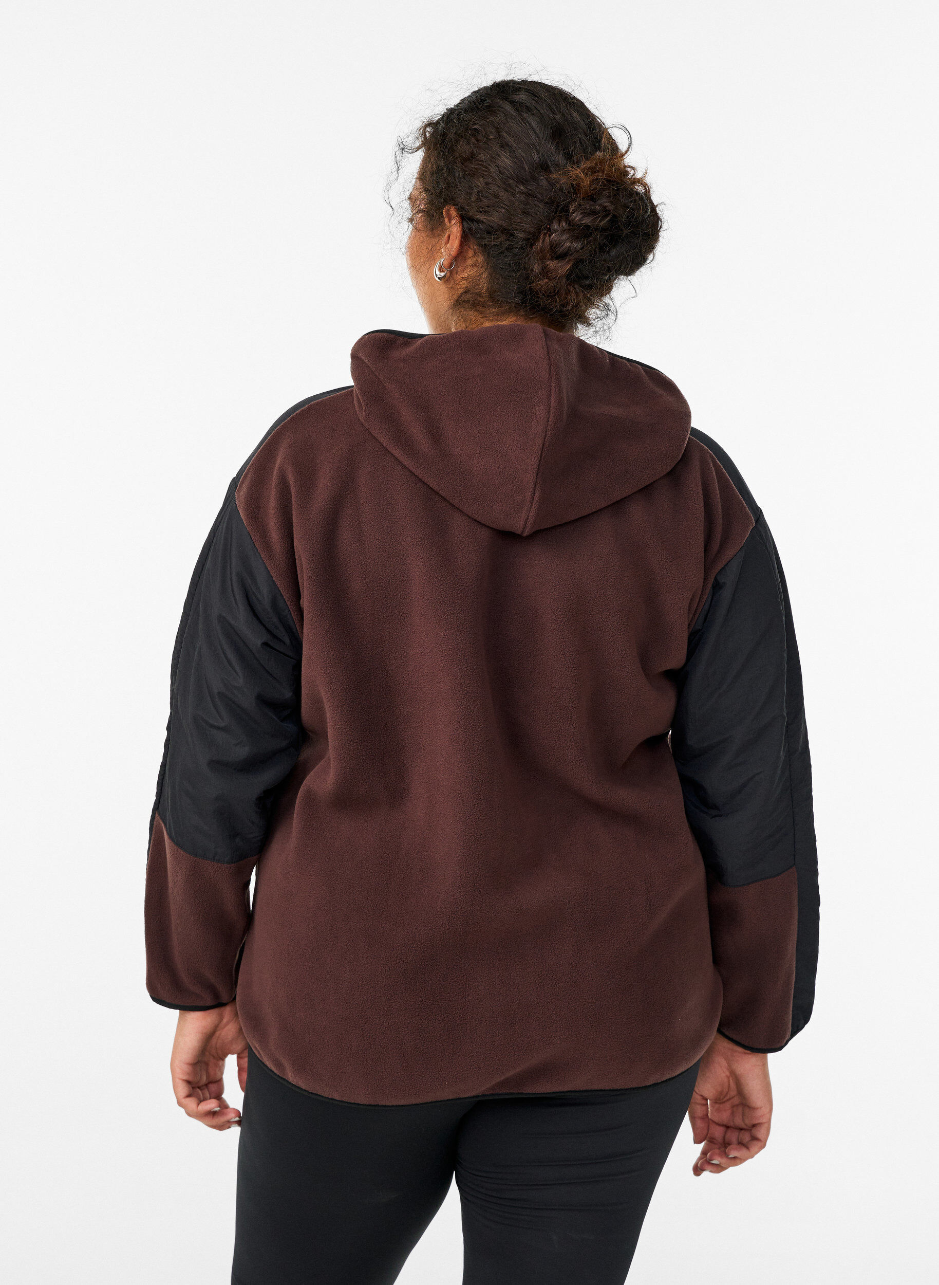 Zizzifashion Hooded fleece jacket with pockets, Brown, Model image number 2