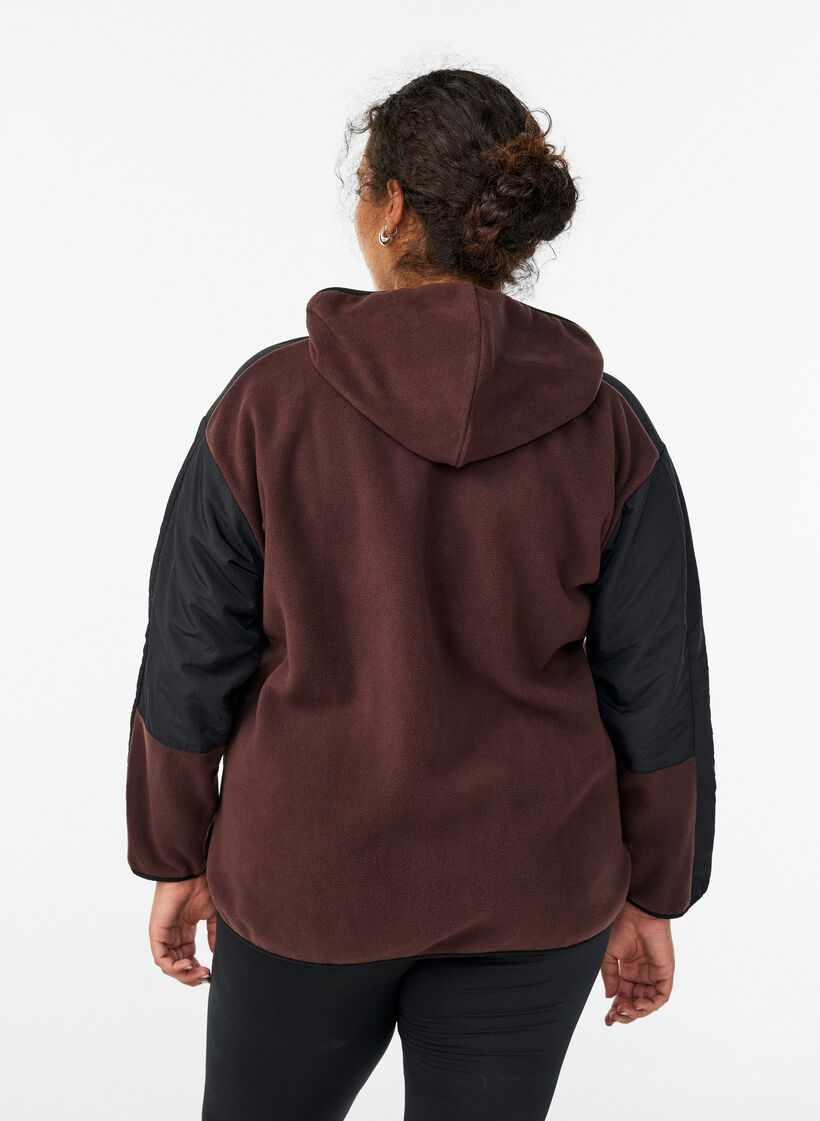 Hooded fleece jacket with pockets, Brown, Model image number 2