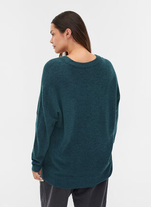 Knit blouse with V-sweater and ribbed trims, Reflecting Pond Mel., Model image number 1