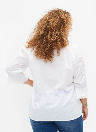 Structured shirt-blouse with embroidery anglaise , Bright White, Model image number 1