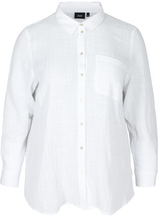 Long-sleeved shirt in textured cotton, White, Packshot image number 0