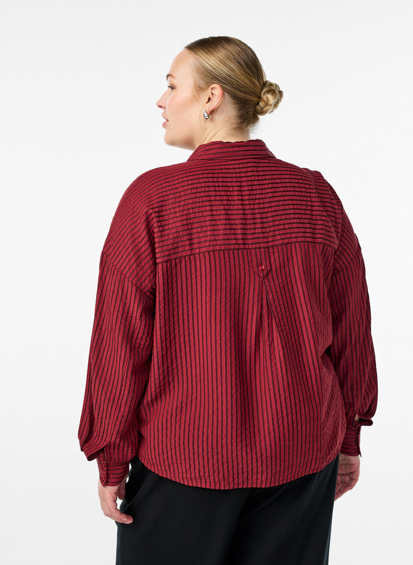 Striped shirt with button detail on the back, Red, Model image number 2