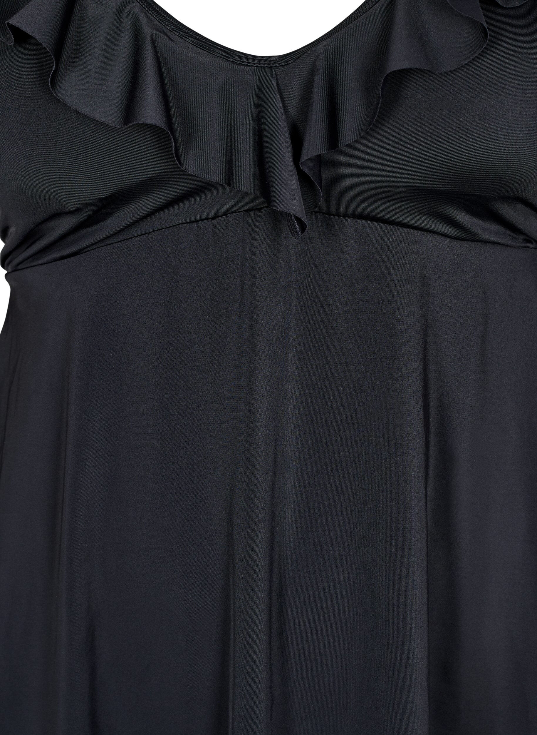 Zizzifashion Swimdress with ruffles and removable padding, Black, Packshot image number 2