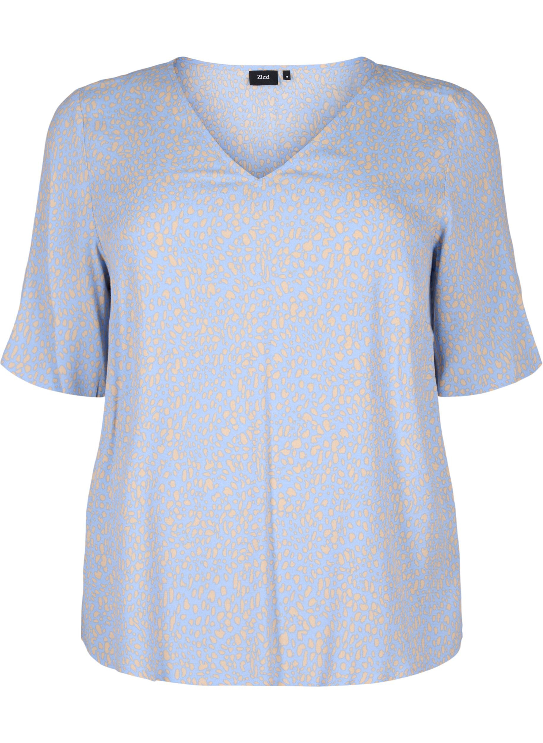 Zizzifashion V-neck blouse in viscose with print, Light Blue, Packshot image number 0