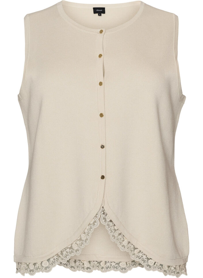 Knitted vest with lace trim, Vanilla, Packshot image number 0