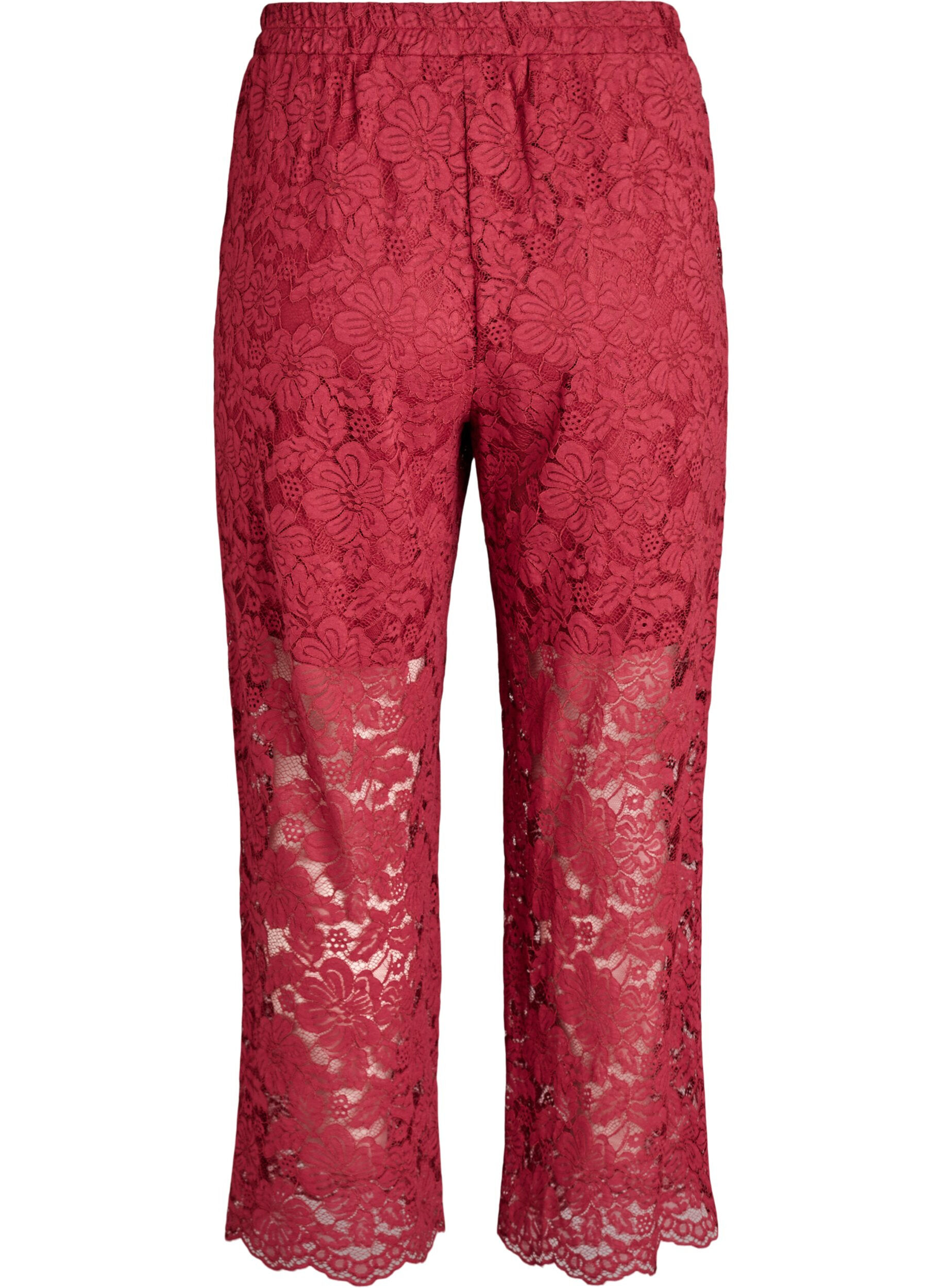 Zizzifashion Lace trousers with a high waist and pockets, Dark Bordeaux, Packshot image number 1