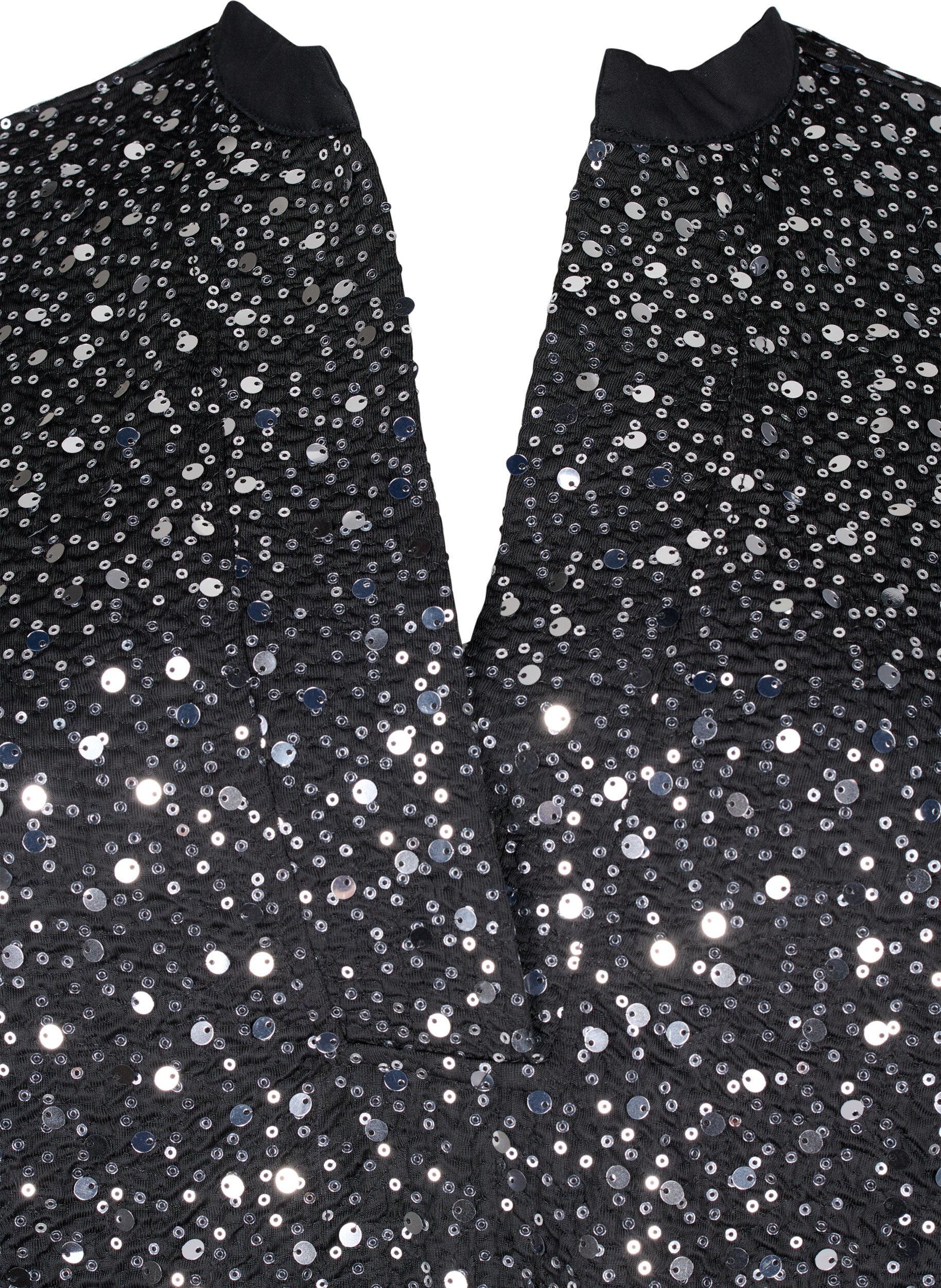 Zizzifashion Sequin dress with a V-neck and 3/4 sleeves, Black w. Sequins, Packshot image number 2